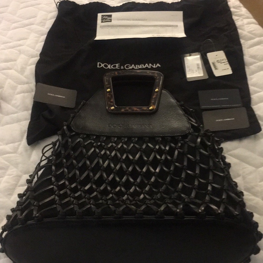 Dolce Gabbana Hand Woven Knotted Leather Tote/ Black